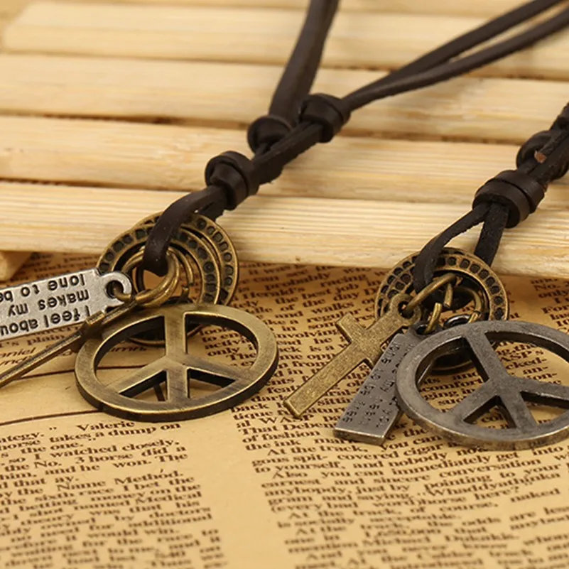 iLH Clearance Deals Retro Peace Necklace Fashion Supernatural Triangle MarkBlack Leather Cord Choker Necklace 