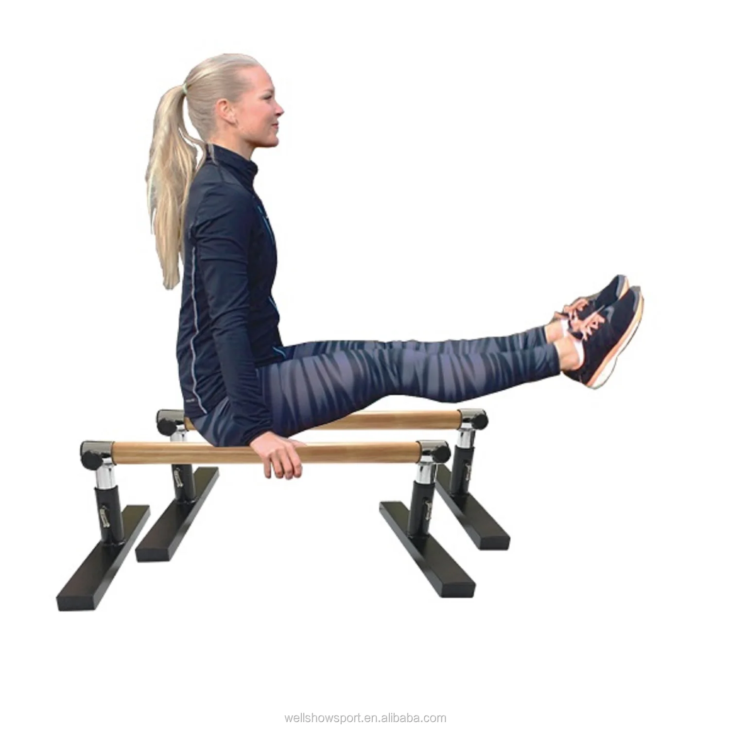 Wellshow Sport Adjustable Height Parallettes Wooden Push Up Wood Parallette Bars Handstand