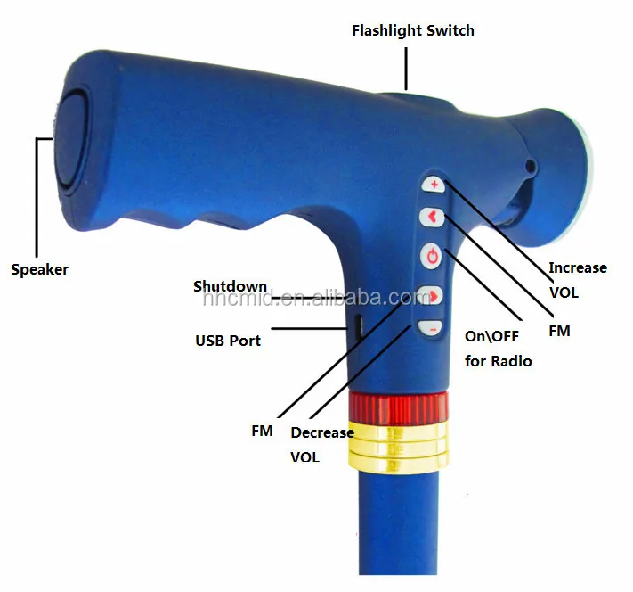 Smart Elderly Walking Stick With Gsm Calling Fm Sos Flashlight Gps