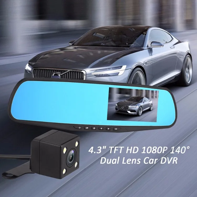Full HD 1080P Dash Cam Auto 4.3 inch Rearview Mirror Digital Video Recorder Dual Lens Car Dvr Camera