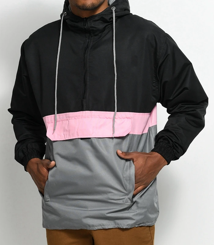 Mens Anorak Colorblocked Blank Custom Windbreaker With Front Storage Pocket Buy Custom
