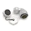 Plug with angled back shell and metal clamping-nut IP66 square flange panel receptacle IP67 cable connector