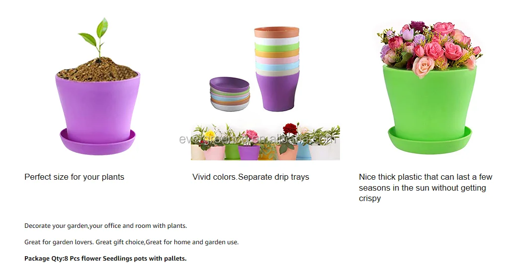 8 Pcs 4" Plastic Plant Flower Seedlings Nursery Pot/Pots Planter Colorful Flower