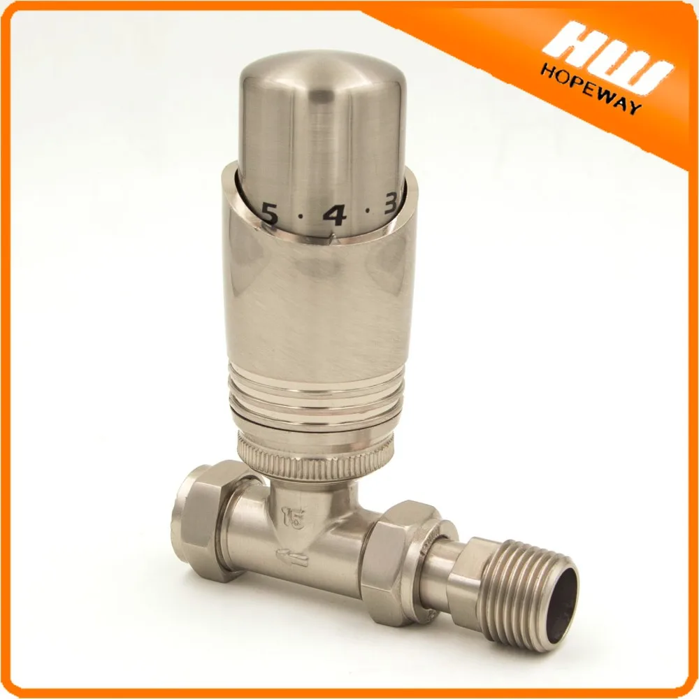 Uk Brushed Nickel Straight Thermostatic Radiator Valve Set 15mm X 1/2