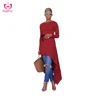 2017 European and American solid color long-sleeved round neck irregular long coat