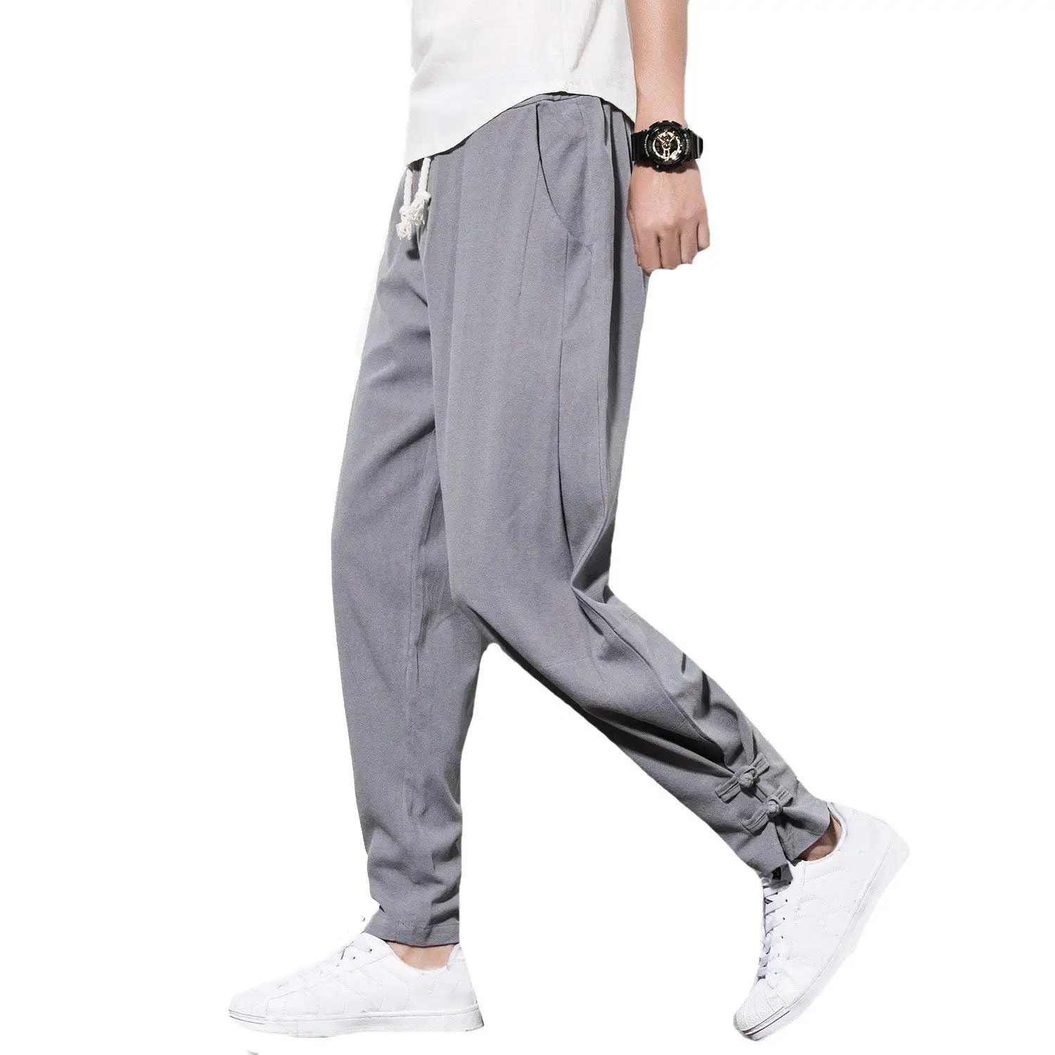 mens blue linen trousers