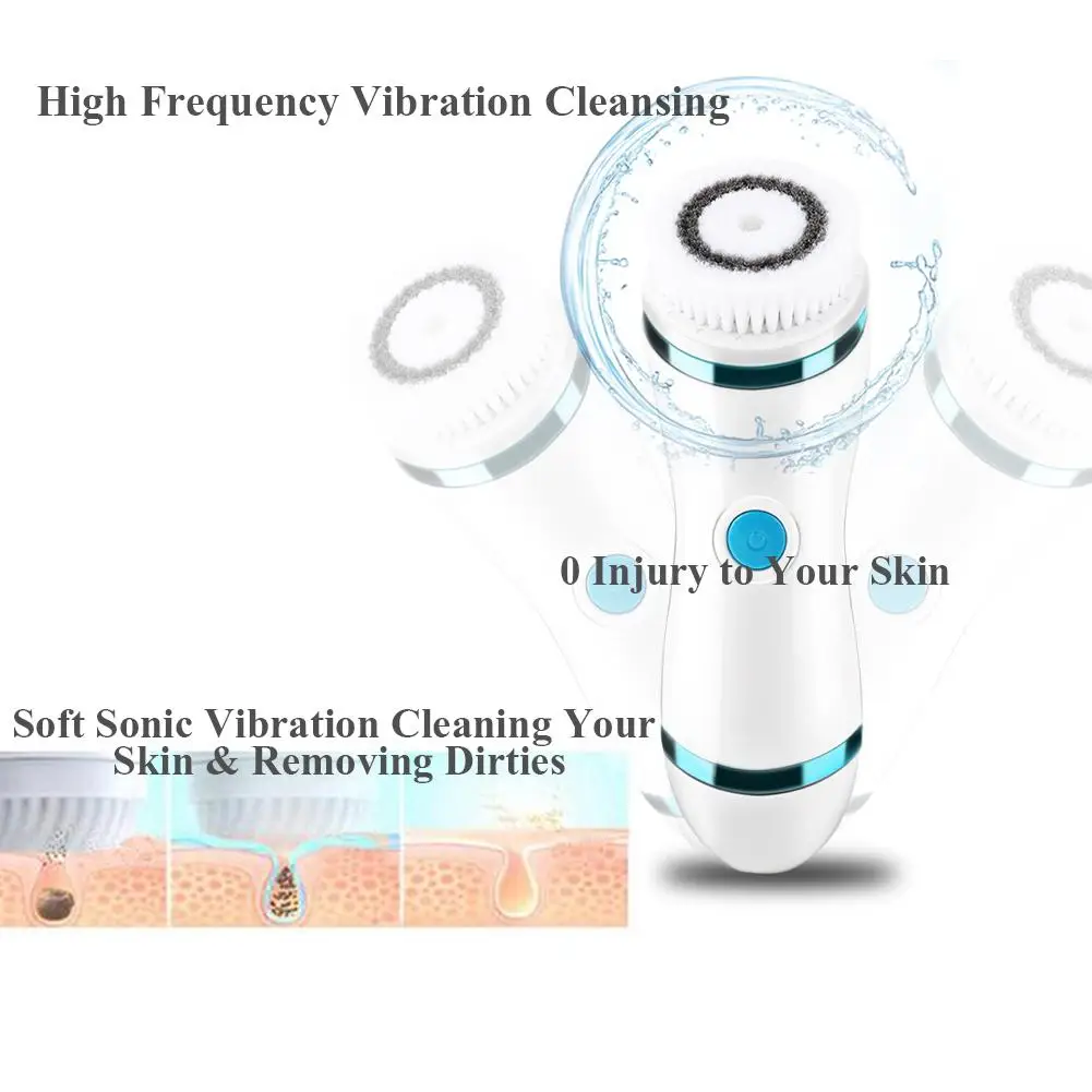 CNAIER 4 in 1 Electric Face Brush with 2 Speeds Setting Include Detachable Handle&4 Brush Head