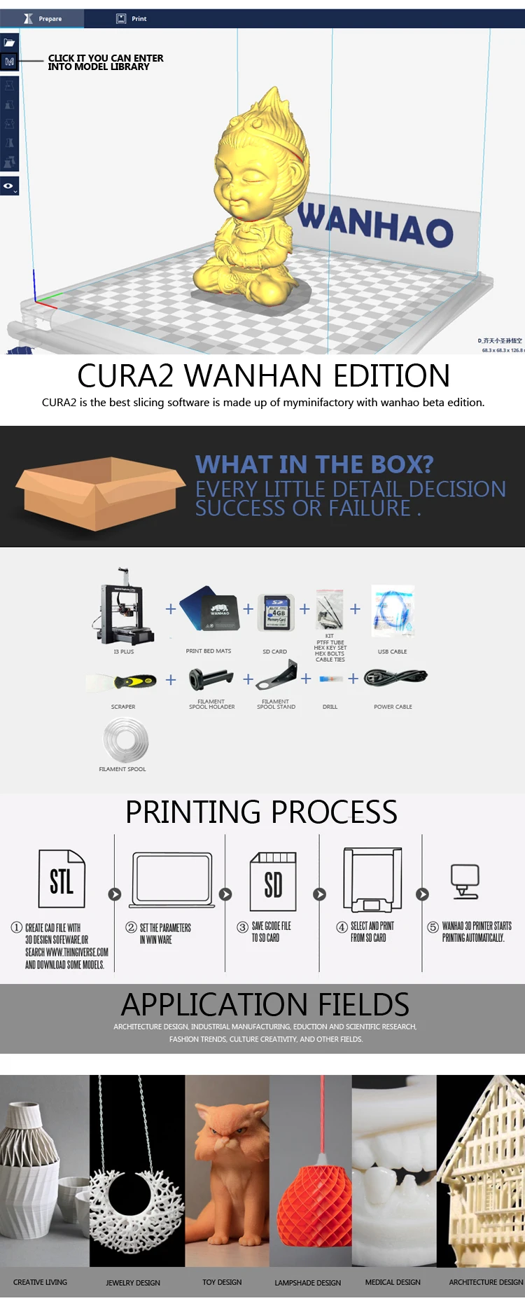 Wanhao Duplicator I3 PLUS Mark II touching LCD screen 3D color Printer Machine PLA ABS Filament