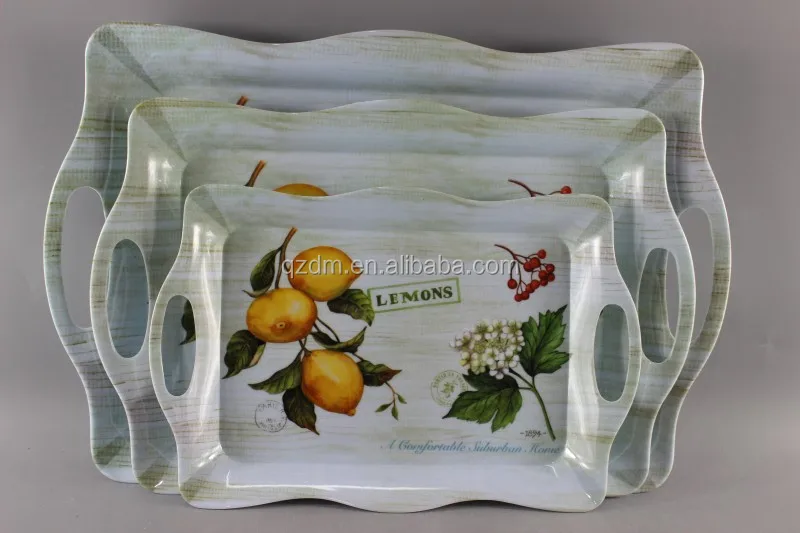 12-15-17" Melamine Serving tray set ,Wave tary with handle
