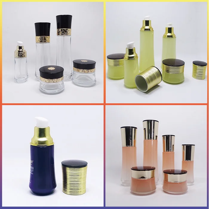 custom empty metallic gold pump lid glass 60ml 100ml cosmetic pump bottle