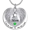 Unisex Angel Wing Birthstone Memorial Keepsake Ashes Urn Pendant Necklace 'i used to be his angle, now he's mine'- mom