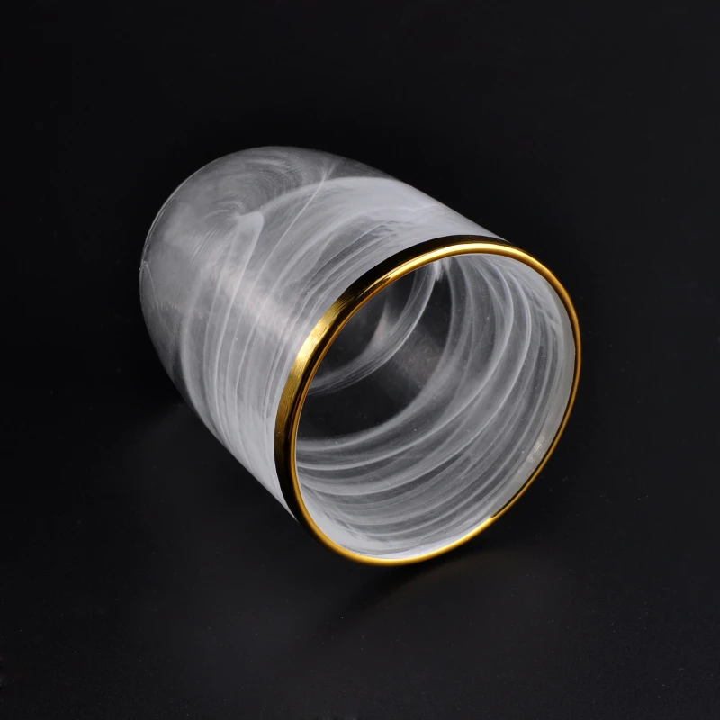 Thin smoke white glass candle jars with gold rim home decoration wholesale