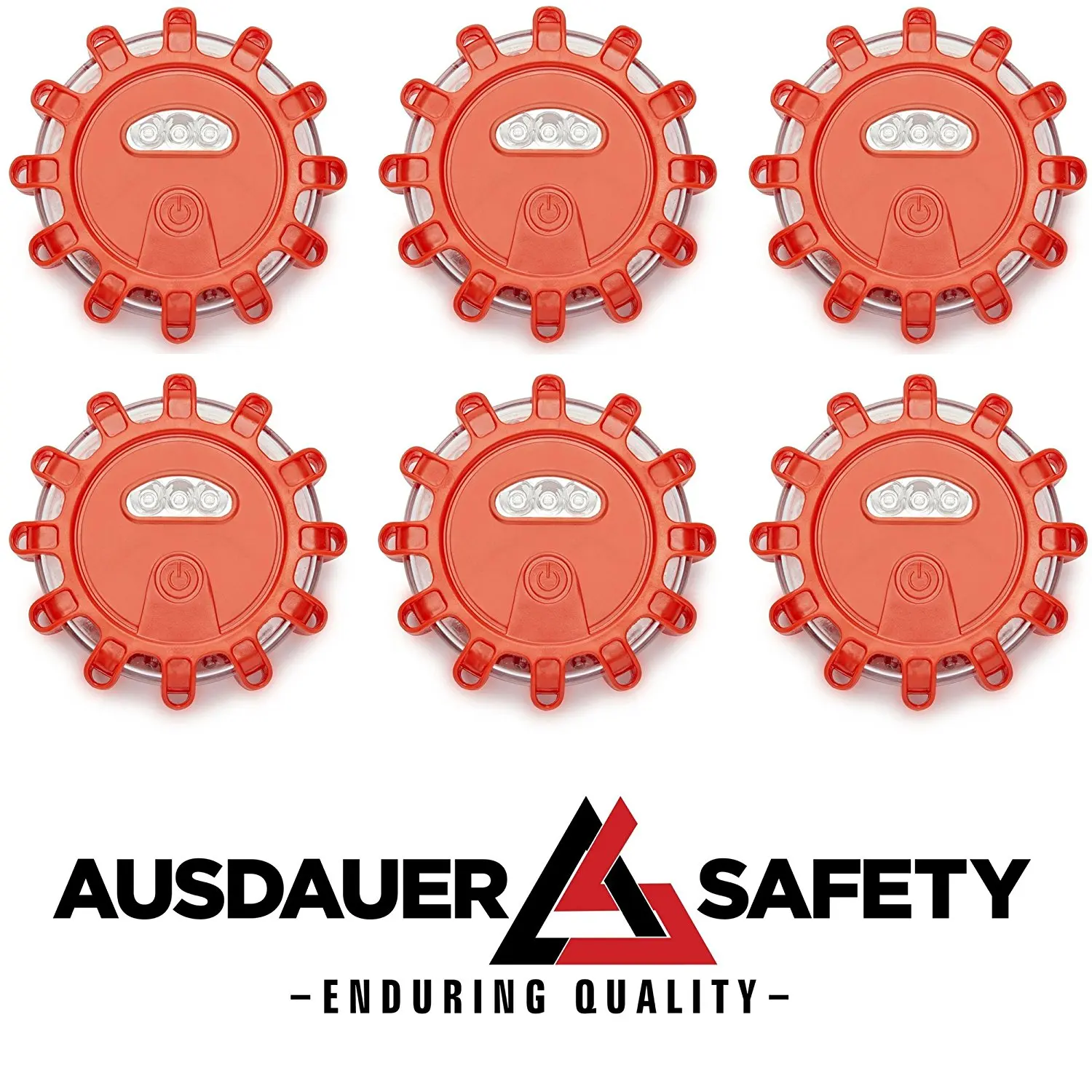 (6 Pack) Red LED Road Flares Emergency Disc Roadside Safety Light Flashing Road Beacon for Auto Car Truck Boat. Ready for 1 OR 2 Vehicles By AUSDAUER SAFETY