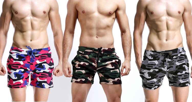 Ready To Ship High Quality Cotton Fabric Camouflage Sexy Men Swimwear