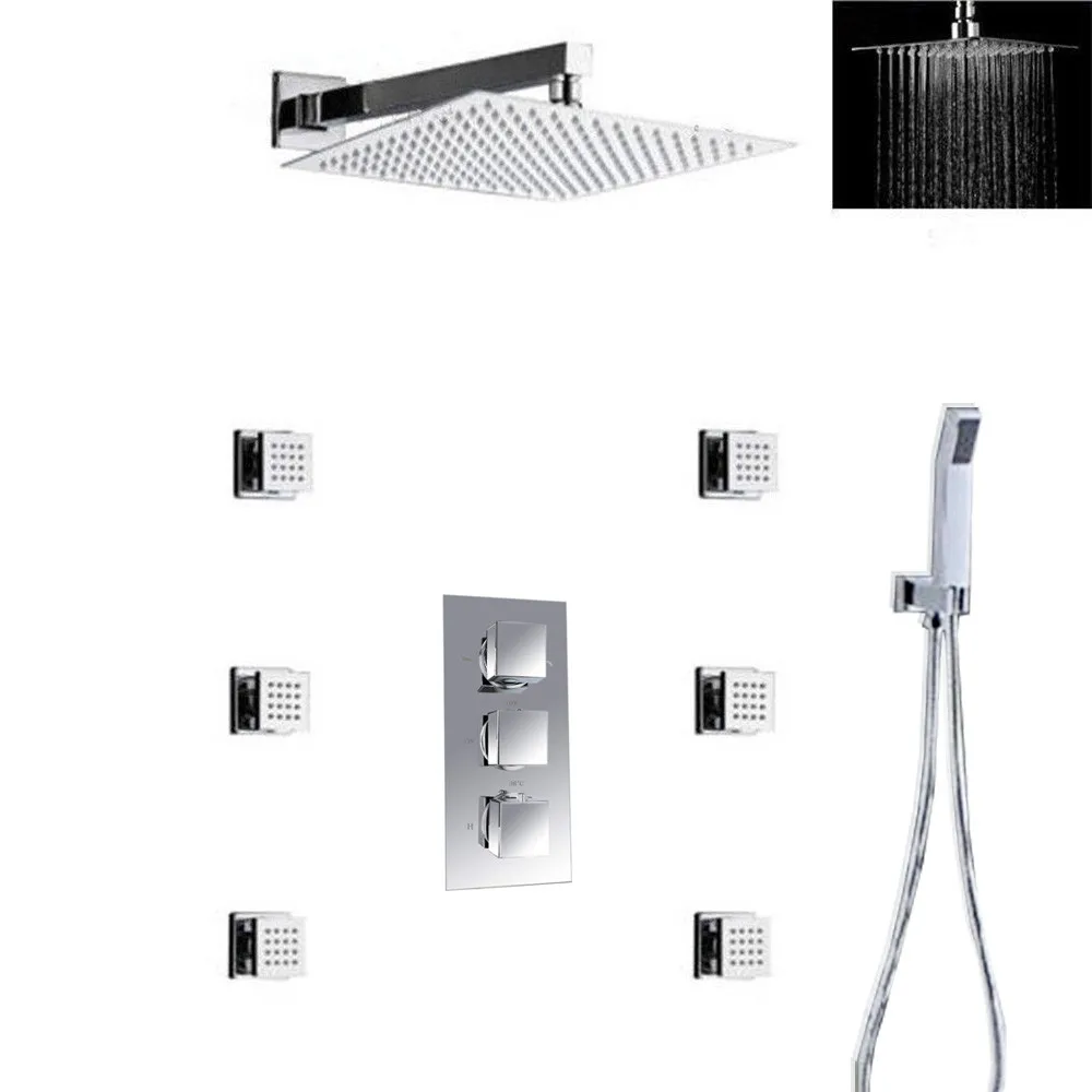 Bathroom Concealed Thermostatic Shower System Rainfall Ultrathin