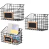 Set of 3 Wall-Mounted Rustic Wire Storage Decorative Metal Baskets With Chalkboard Labels