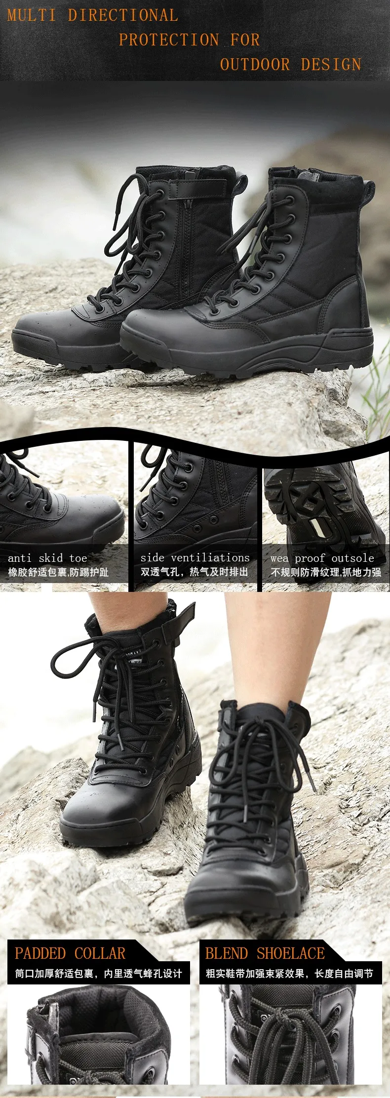 High Quality Korean Military Desert Combat Boots Black Ankle Canvas