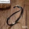 Black Stainless Steel Blank Design Simple Jewelry Fish Hook Cuff Expandable Men's Bangle