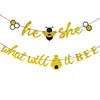 Umiss He or She What Will It Bee Banner Gender Reveal Garland with Bee and Beehive Baby Shower Glitter Party Favor