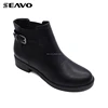 SEAVO fashion style soft PU upper with buckle decoration black ankle boots for ladies
