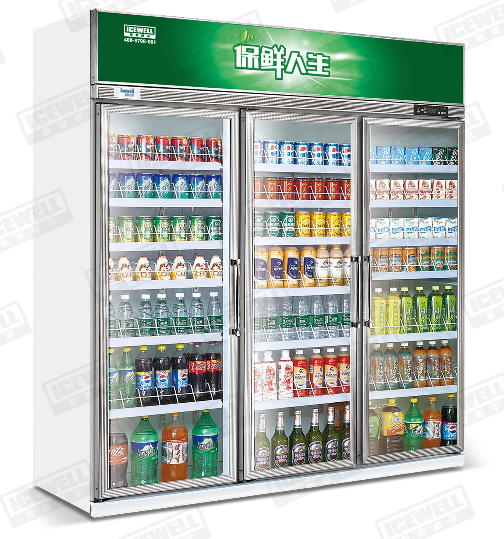 Glass Door Display Cooler Commercial Refrigerator And Freezer Used For ...