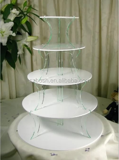 5 Tiers Clear Acrylic Display Wedding Cake Stand Lucite Perspex Pillar
