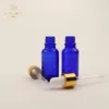 Wholesale blue frosted 5ml small perfume glass dropper bottle for essential oil with silver gold cap