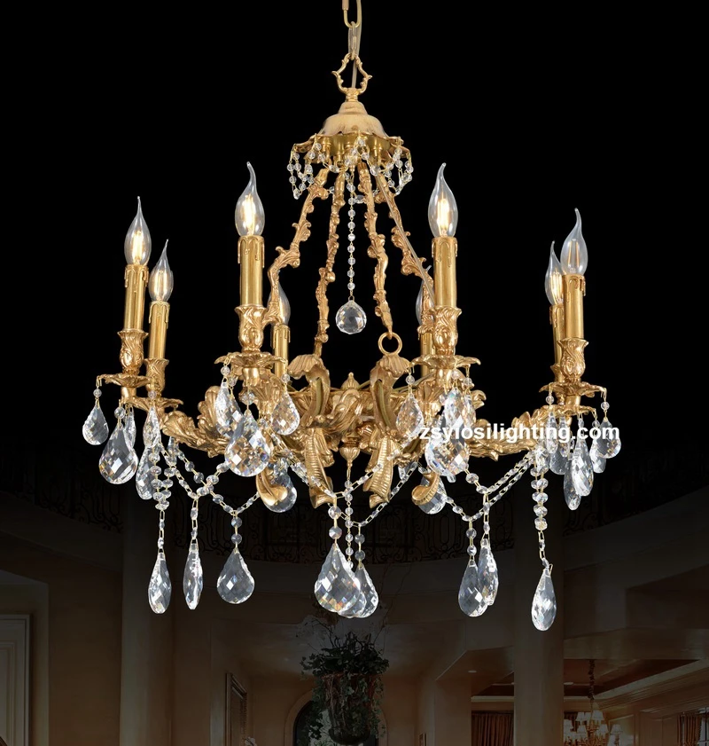 Gorgeous Italian Brass Chandelier 8 Lights with Crystal Pendants