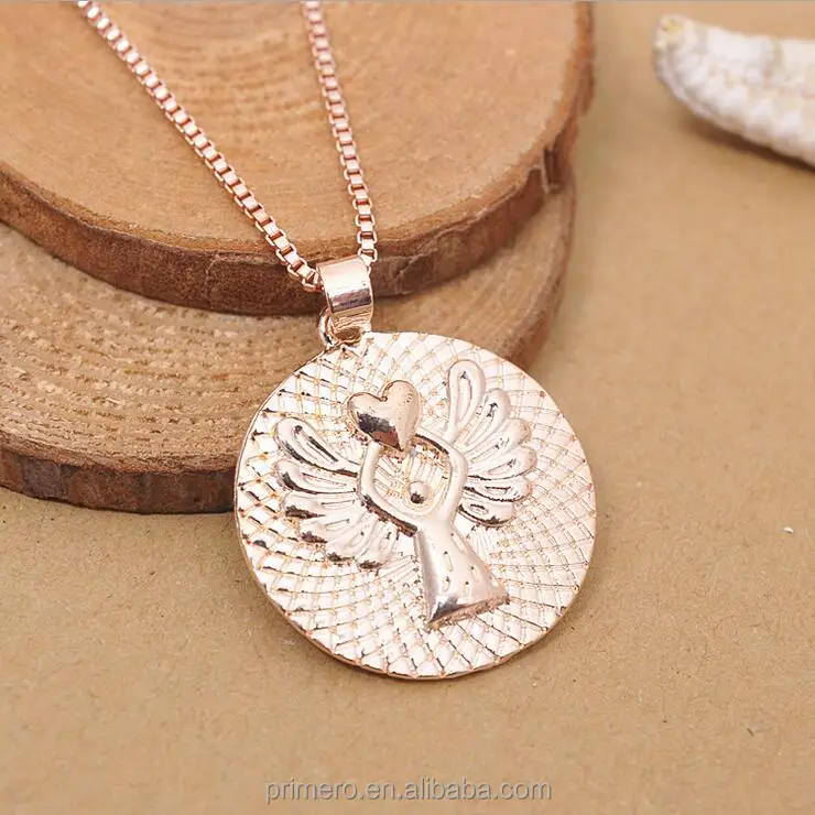 Woman Fashion Chain Link Necklace Gold/Silver Plated Guardian Angel Coin Pendant