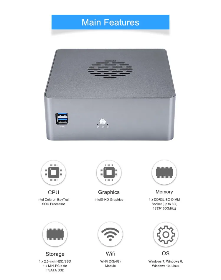 Qotom Mini PC Q600G6 with 6 Gigabit Ethernet NIC Support Intel 7th 6th Gen processor LGA1151 AES-NI for Router Firewall