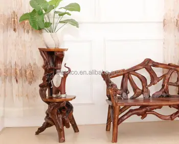 Southeast Asia Style Root Carved Plant Stand Environmental Southeast Asia Style Root Carved Plant Stand Environmental Protective Wooden Flower Shelf Double Layer