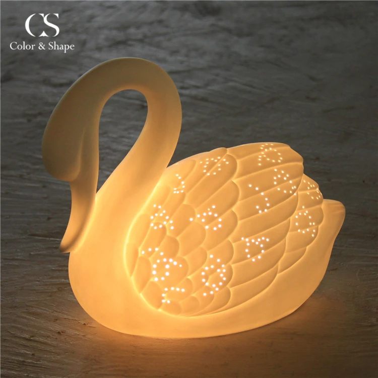 New Porcelain Swan Led Night Light Decoration Table Lamp Nightlight ...