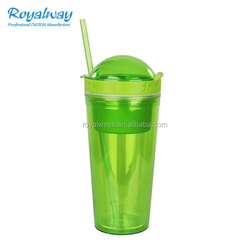 China Factory Plastic Snack Tumbler With Straw Free Sample 