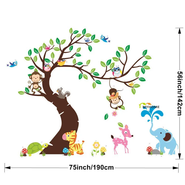 Kebesaran Kartun Hewan Monyet Pohon Wall Decal Bayi Stiker Kamar