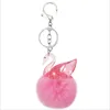 pink clear crystal acrylic swan style pom pom keychain for car pendants