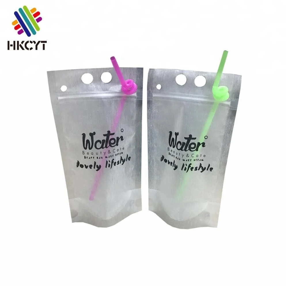 Biodegradable Zipper Plastic Juice Pouches Drink Bags With Straws Pouch Straw Bag