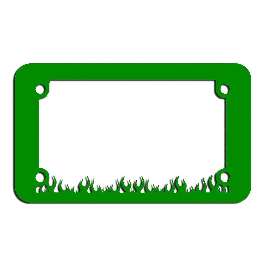 Green Powdercoat Motorcycle License Plate Frame Large Flame Fire Fighter Large Flame - 1 Piece - Ferreus Industries - LIC-114-Green