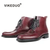 VIKEDUO Hand Made Bootmaker Luxury Fashion Maroon Smart Calfskin Mens Winter Formal Leather Men Dress Boots