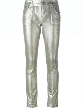 metallic silver jeans