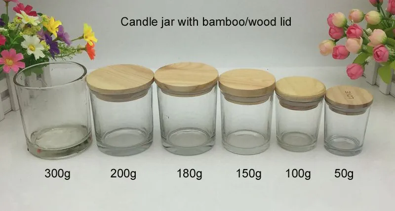 100g 200g Glass Container Candle Jar Wood Lid Frosted Glass Bamboo Lid