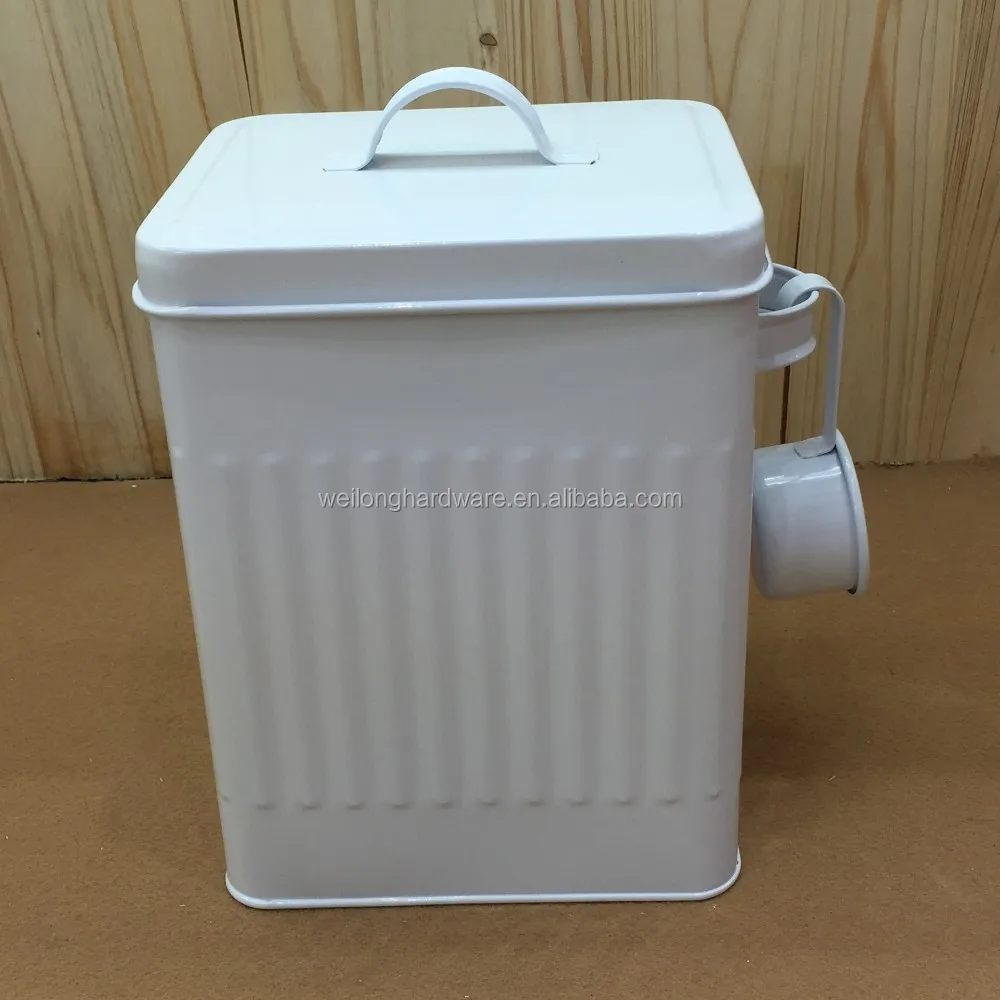 Home Large Square White Metal Laundry Powder Storage Box With Scoop