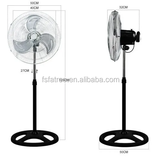 warehouse Dawoo 18 Industrial fan 50cm 3 Speed stand fan Powerful 125W High Velocity Floor fan，Fit for workshop Chrome plated 