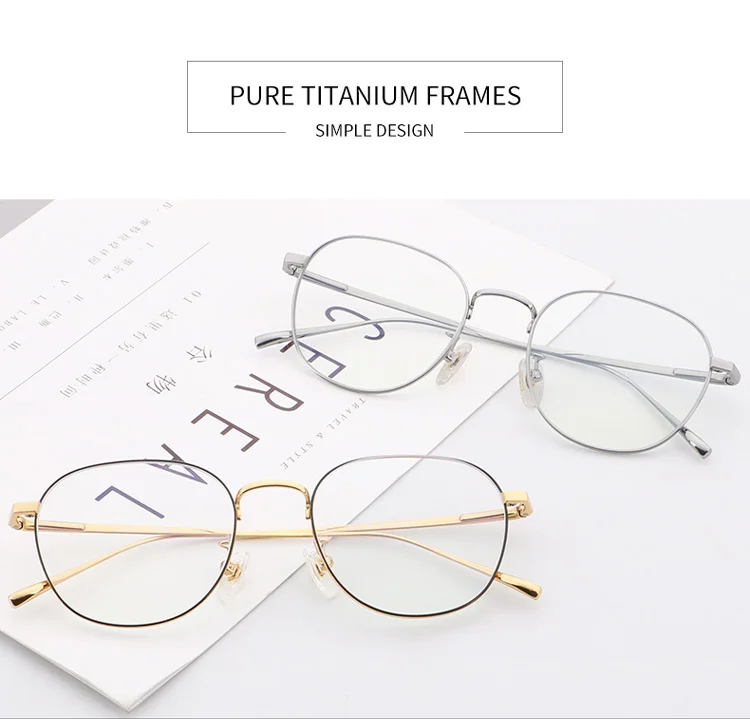 Thin Frame Vintage Design Metal Titanium Glasses Frames Round Glasses