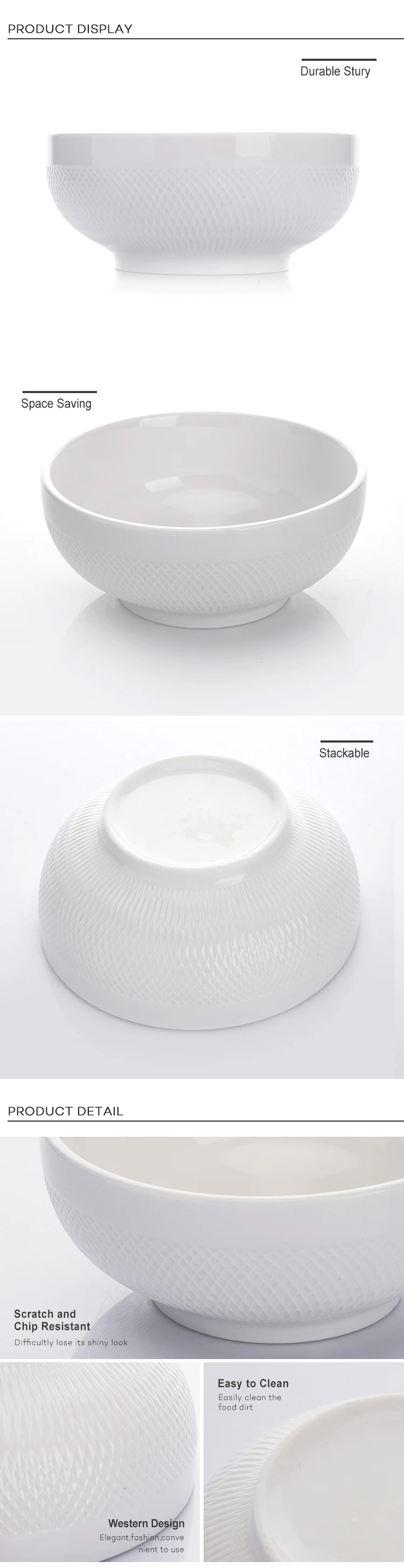 Ceramic Dinner Porcelain Round Bowl,Porcelain Salad White Bowl,The Dinner Bowl for Restaurant or Hotel