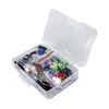 Starter Kit components with Resistor LED Capacitor Jumper Wires Breadboard