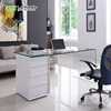 Fancy latest glass office desk table designs price with high gloss white painting MDF drawer