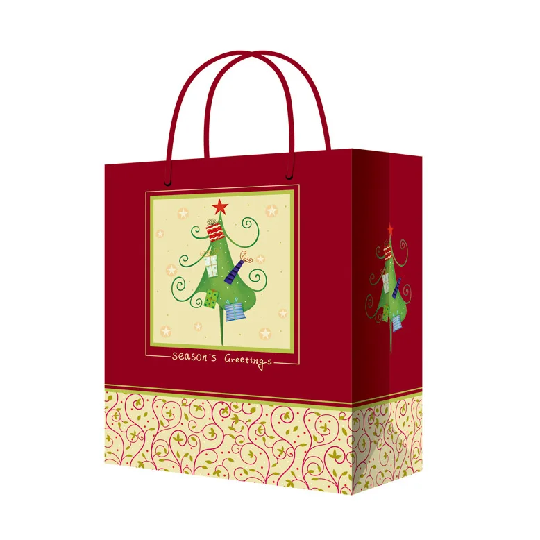 Wholesale Customized Print Durable Christmas Paper Bags With Rope Handles