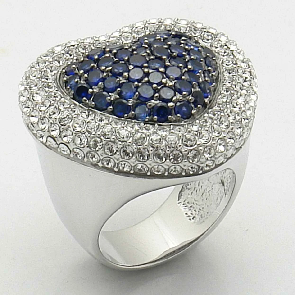 blue sapphire clear crystal rhodium plated pave setting heart