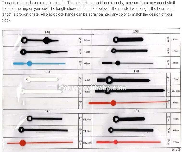 Kfour High Quality Clock Hands Needle Pointer With Various Plastic