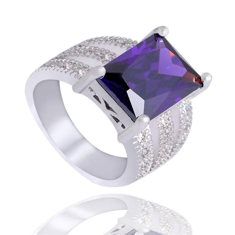 Slyq Jewelry Luxury Female Finger Ring5 Big Zircons Women sterling silver engagement ring